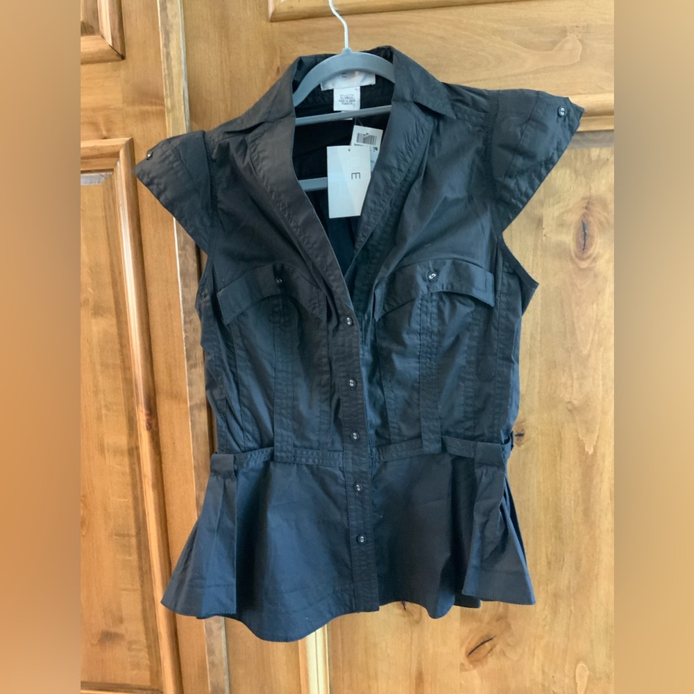 Byron Lars Black Cap Sleeve Blouse with shoulder pads